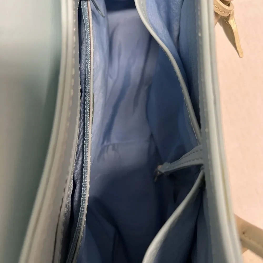 Deborah Lewis Baby Blue and Cream Double Handle Satchel Handbag NWOT - Picture 9 of 10